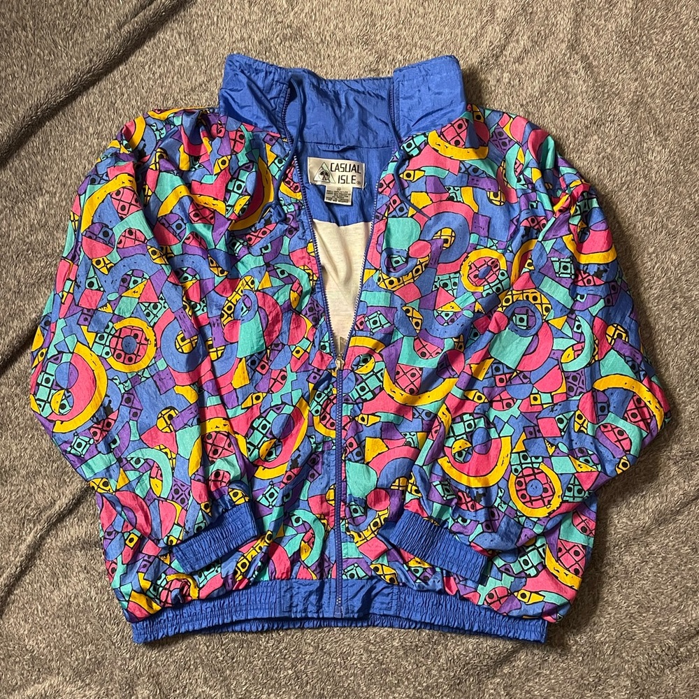 Casual Isle 80s/90s Retro Abstract Wind Breaker